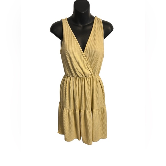 Caution to the wind yellow ribbed v neck dress - Picture 2 of 5